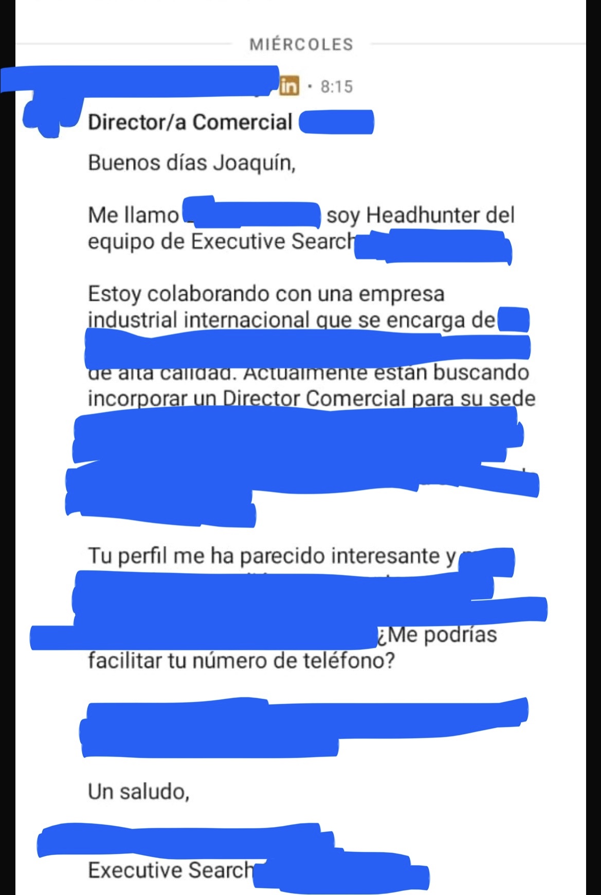 Conversación real de LinkedIn